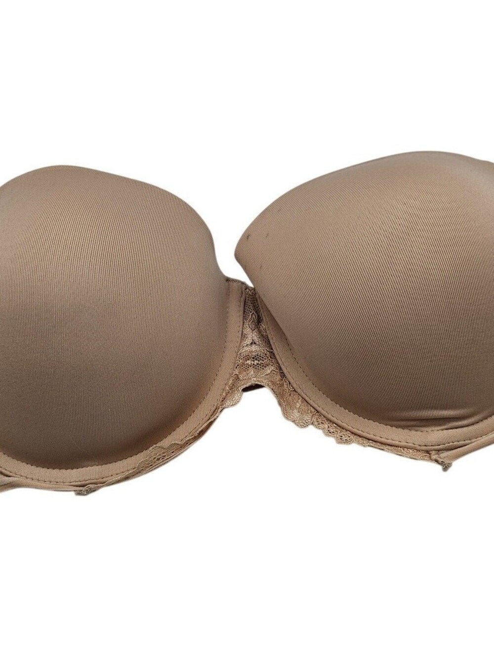 Vintage Maidenform Womens Sz 36DD Padded Strapless Bra Solid Beige Lace Sides